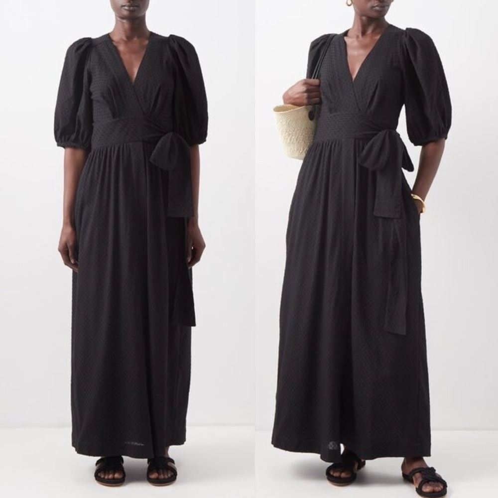 Three‎ Graces London Bronwyn Fil-coupé Cotton Wrap Black Maxi Dress